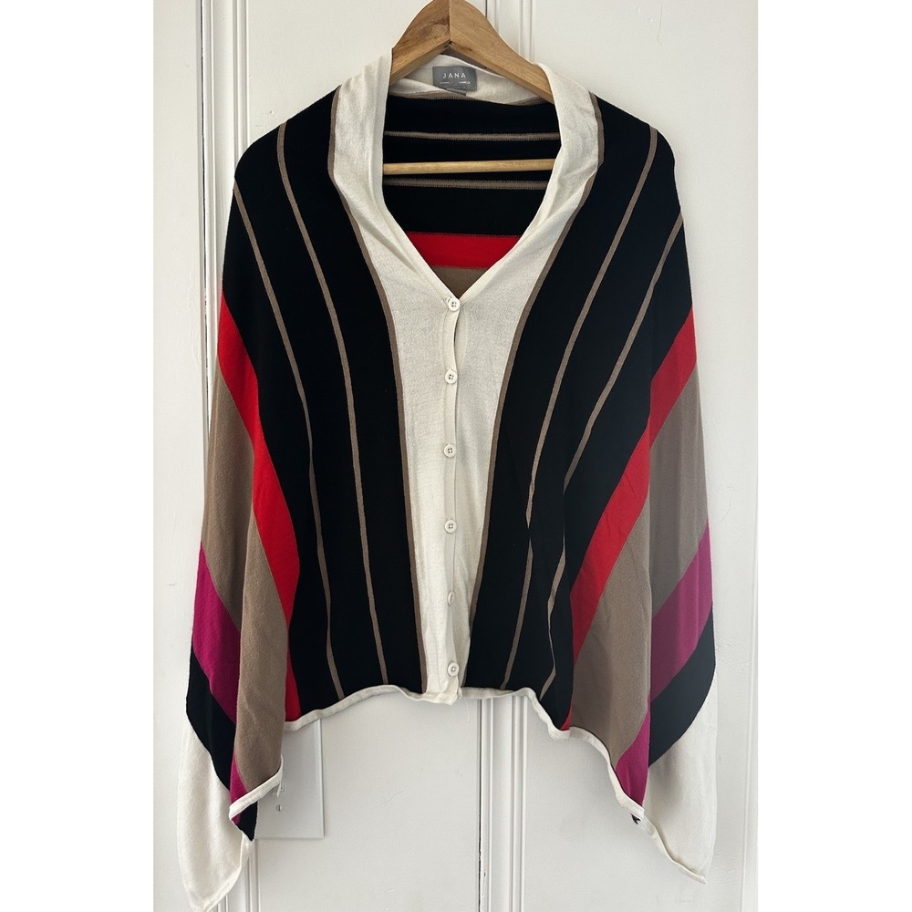 Jana Poncho Sweater S/M Colorblock Striped Cape Boho Oversized